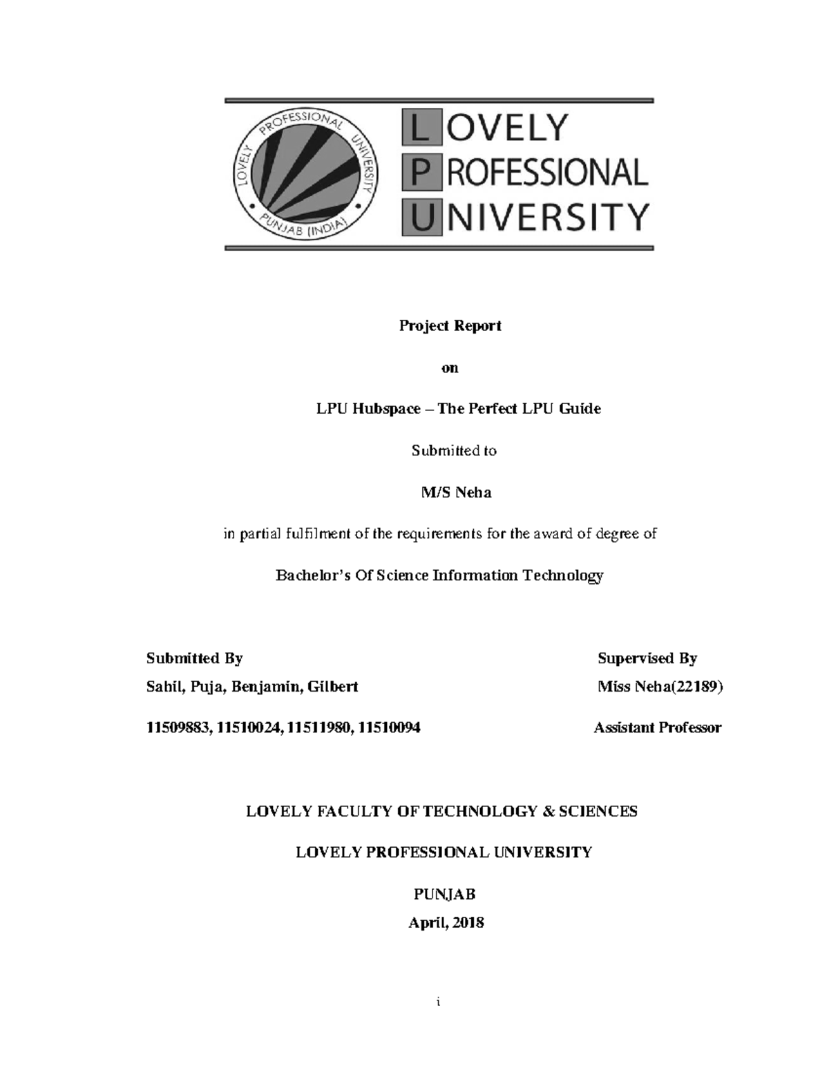 Cargc 0012 Complete Report 1 i Project Report on LPU Hubspace The