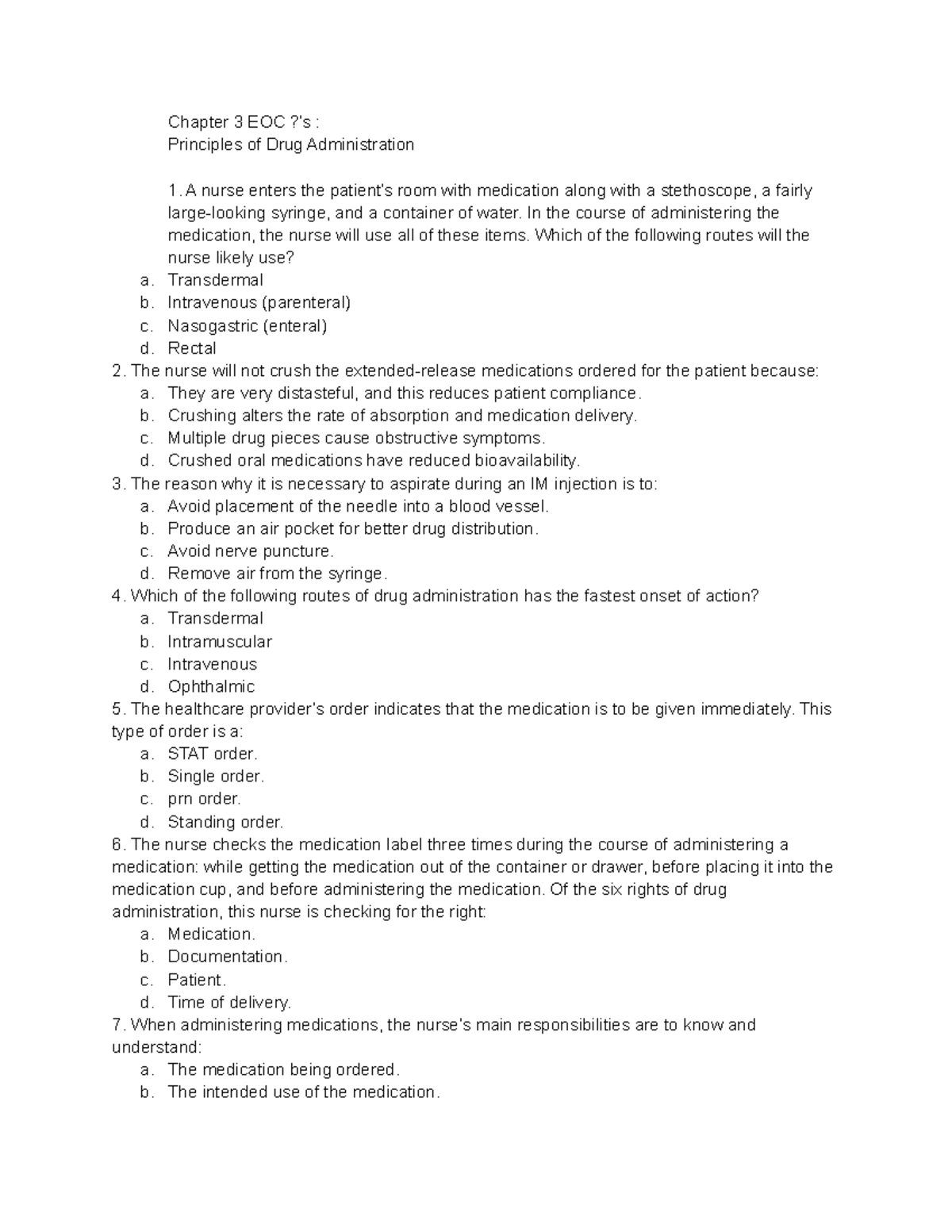 Ch3 Principles of drug administration - Chapter 3 EOC ?’s : Principles ...