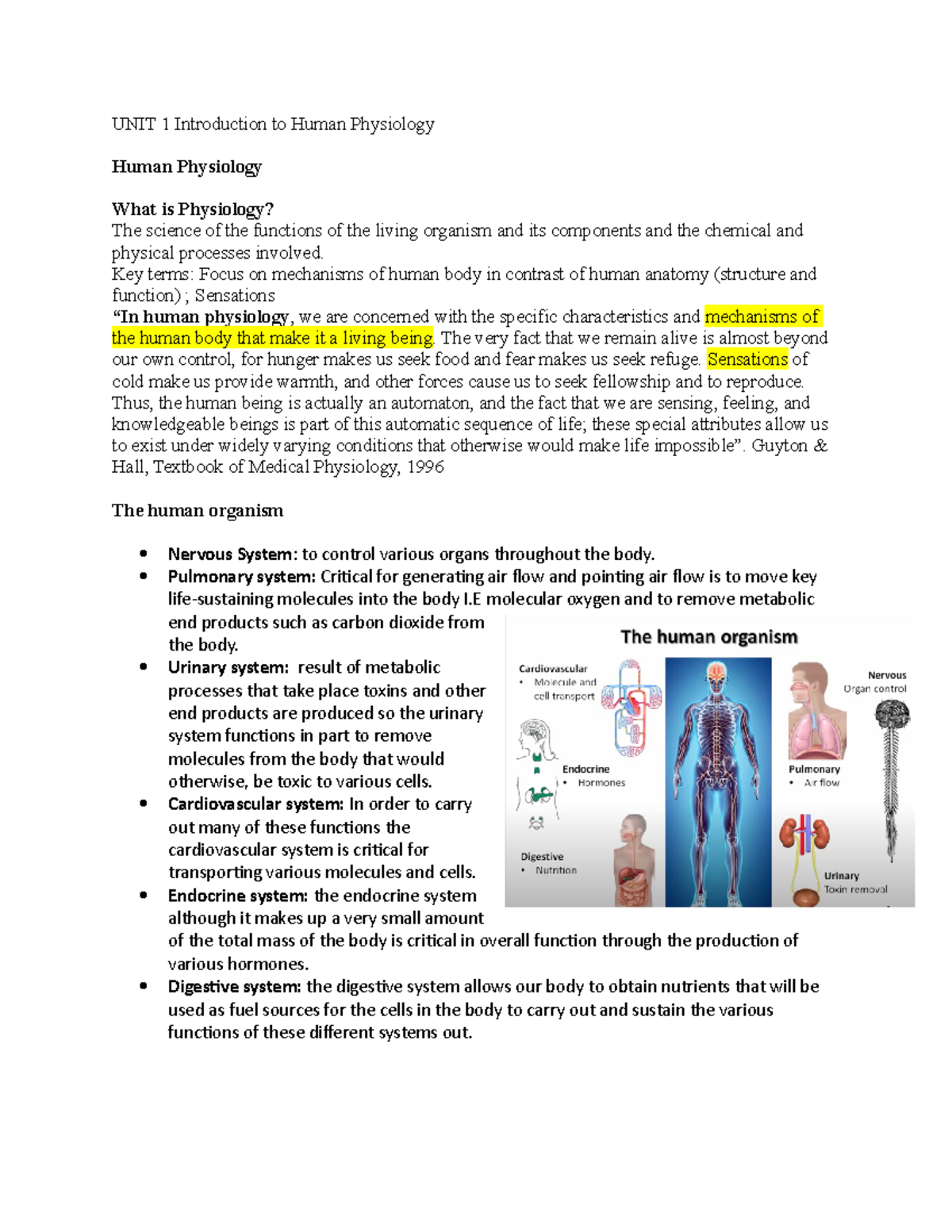 UNIT 1 Introduction To Human Physiology - UNIT 1 Introduction To Human ...