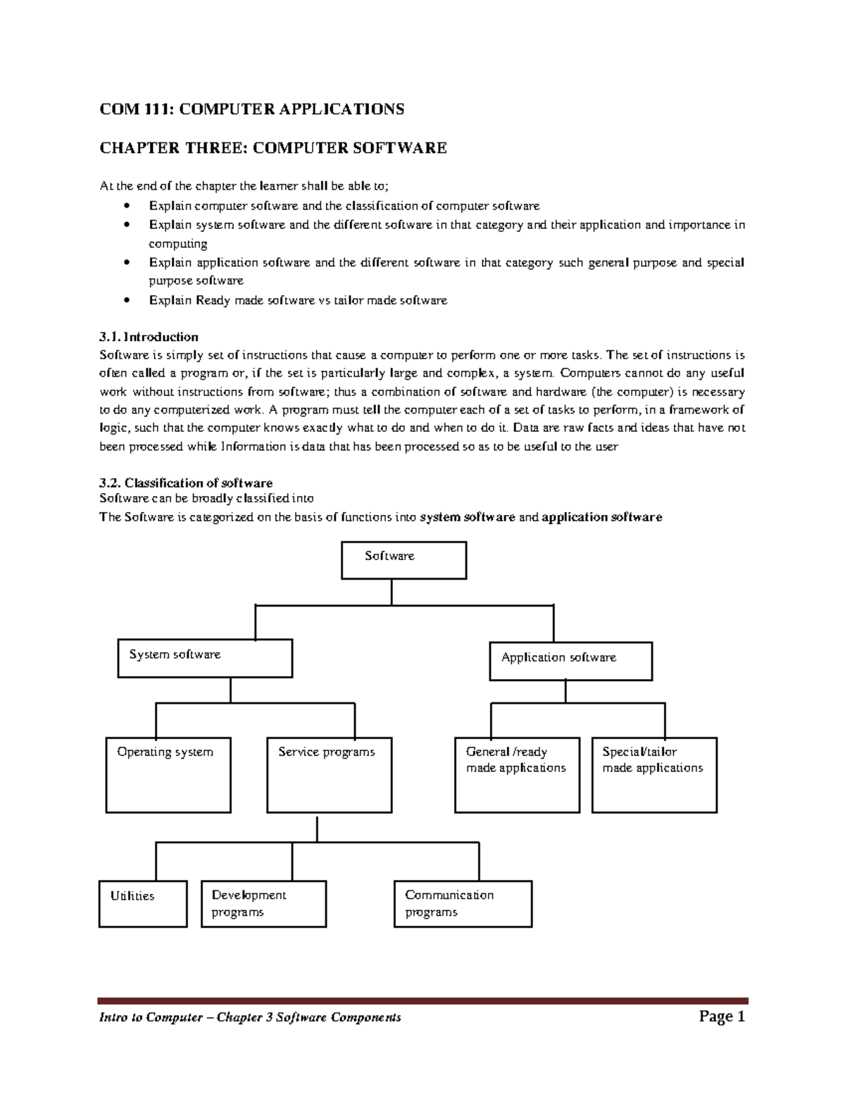 Chapter 3 - Computer Software - COM 111: COMPUTER APPLICATIONS CHAPTER ...