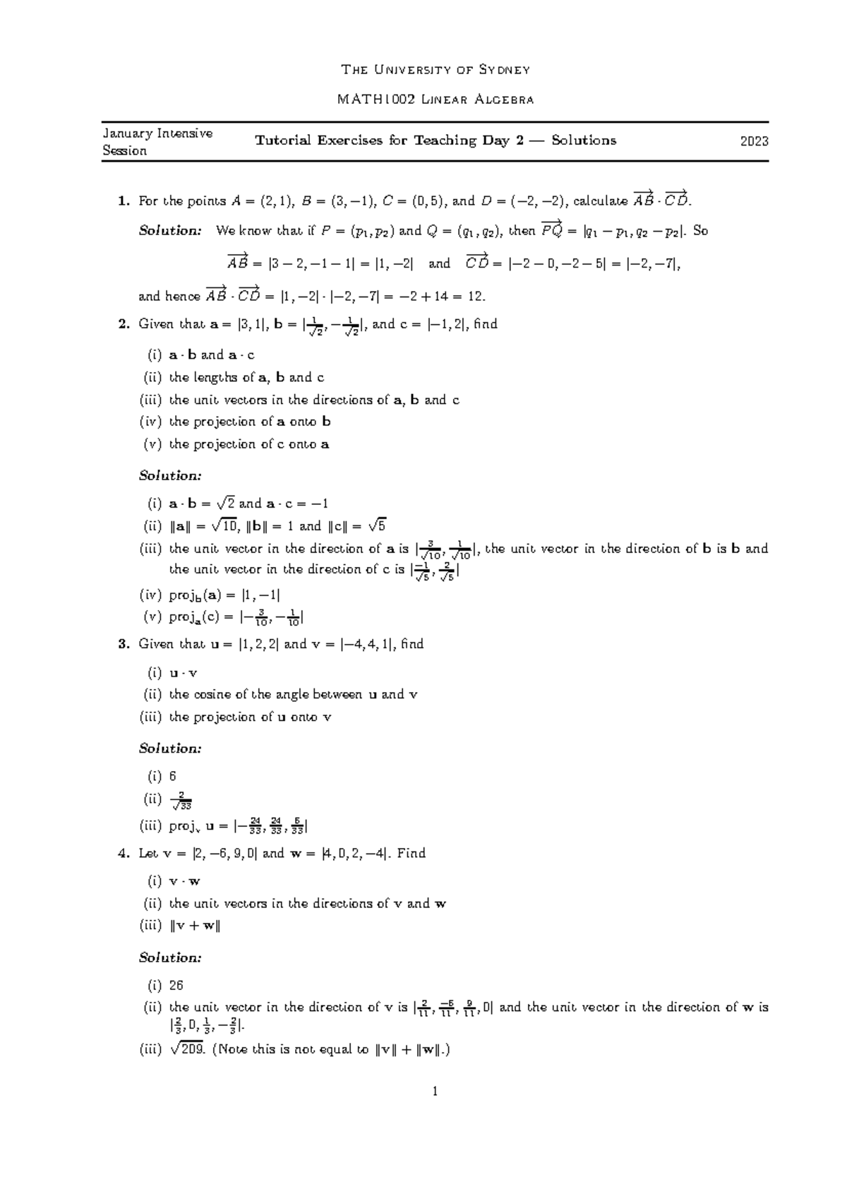 Tutorial Worksheet 2 Solutions - The University Of Sydney MATH1002 ...