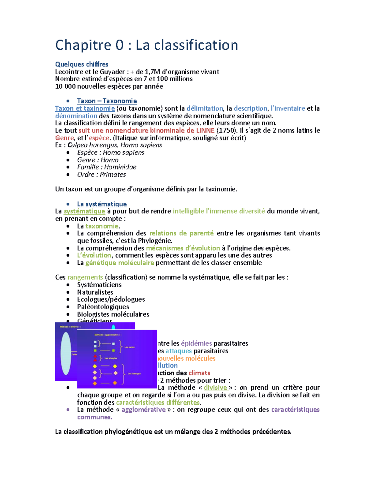 Chapitre 0, La Classification - Chapitre 0 : La Classification Quelques ...