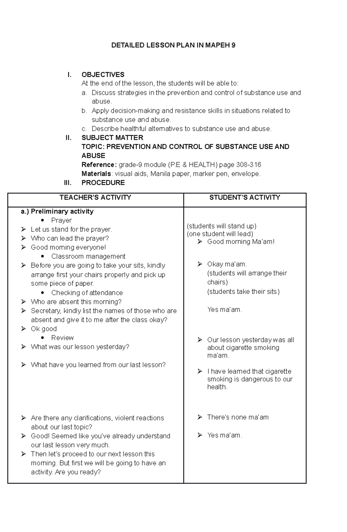 307383574 Lesson Plan in Mapeh 9 DETAILED LESSON PLAN IN MAPEH 9 I