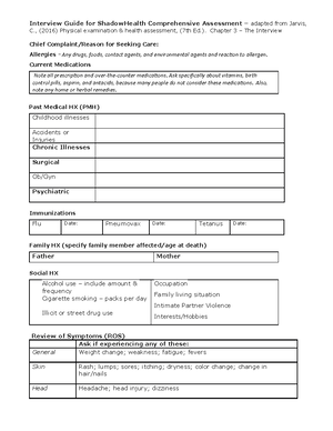 Shadow Health Interview Guide