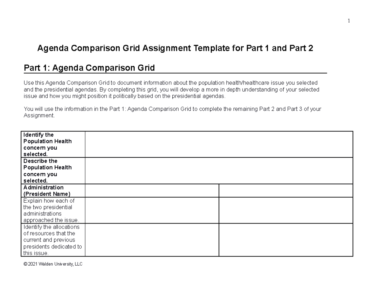 USW1 NURS 6050 Agenda Comparison Grid Template - Agenda Comparison Grid ...