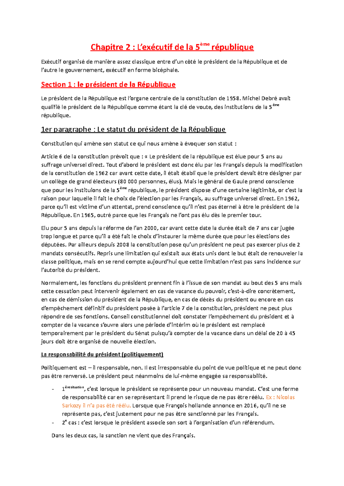 Chapitre 2 vrai - Chapitre 2 : L’exécutif de la 5ème république ...