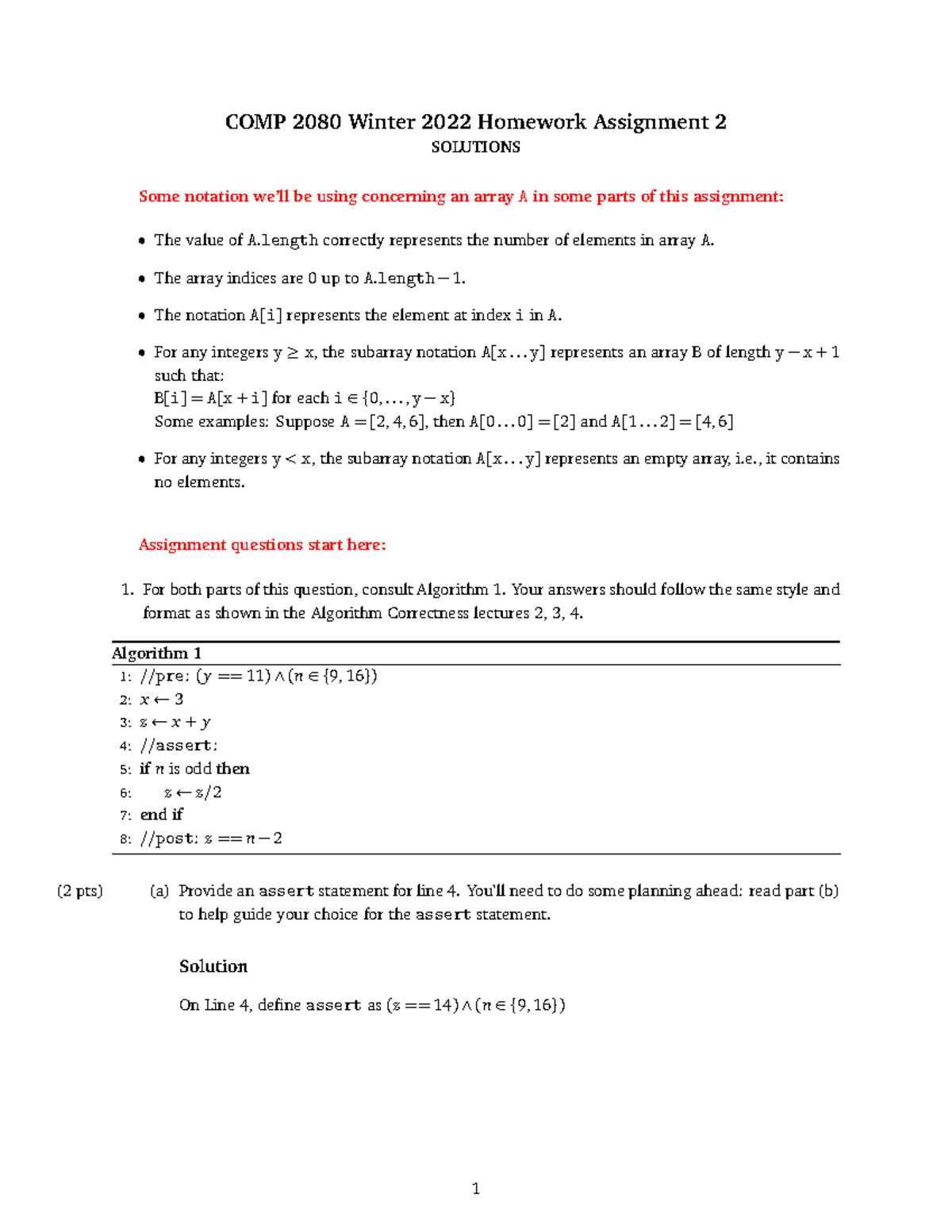 Assignment 2-Solutions - COMP 2080 Winter 2022 Homework Assignment 2 ...