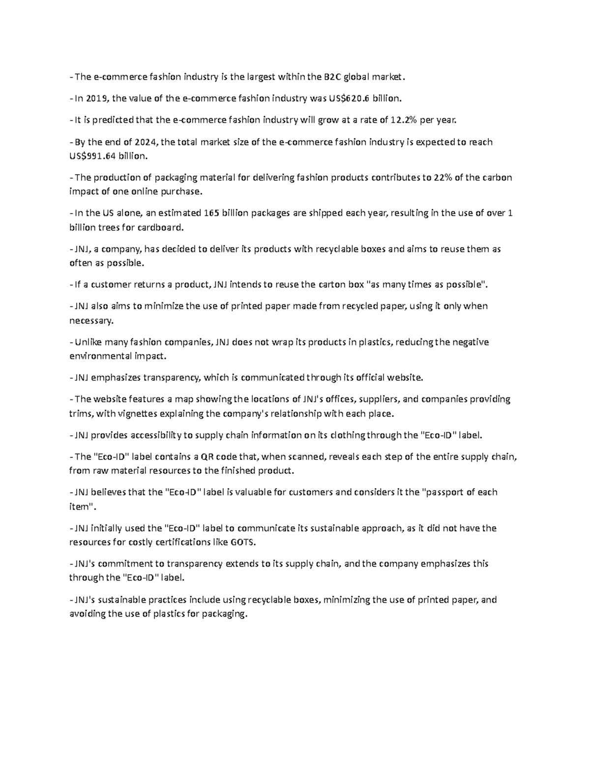 Packaging and Supply Chain Transparency Note - The e-commerce fashion ...