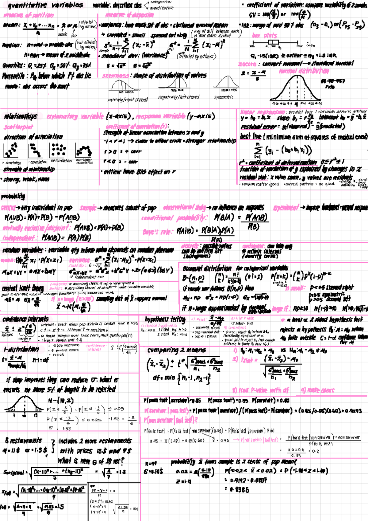 Stats Cheat Sheet - quantitative variables variable : describes obs ...