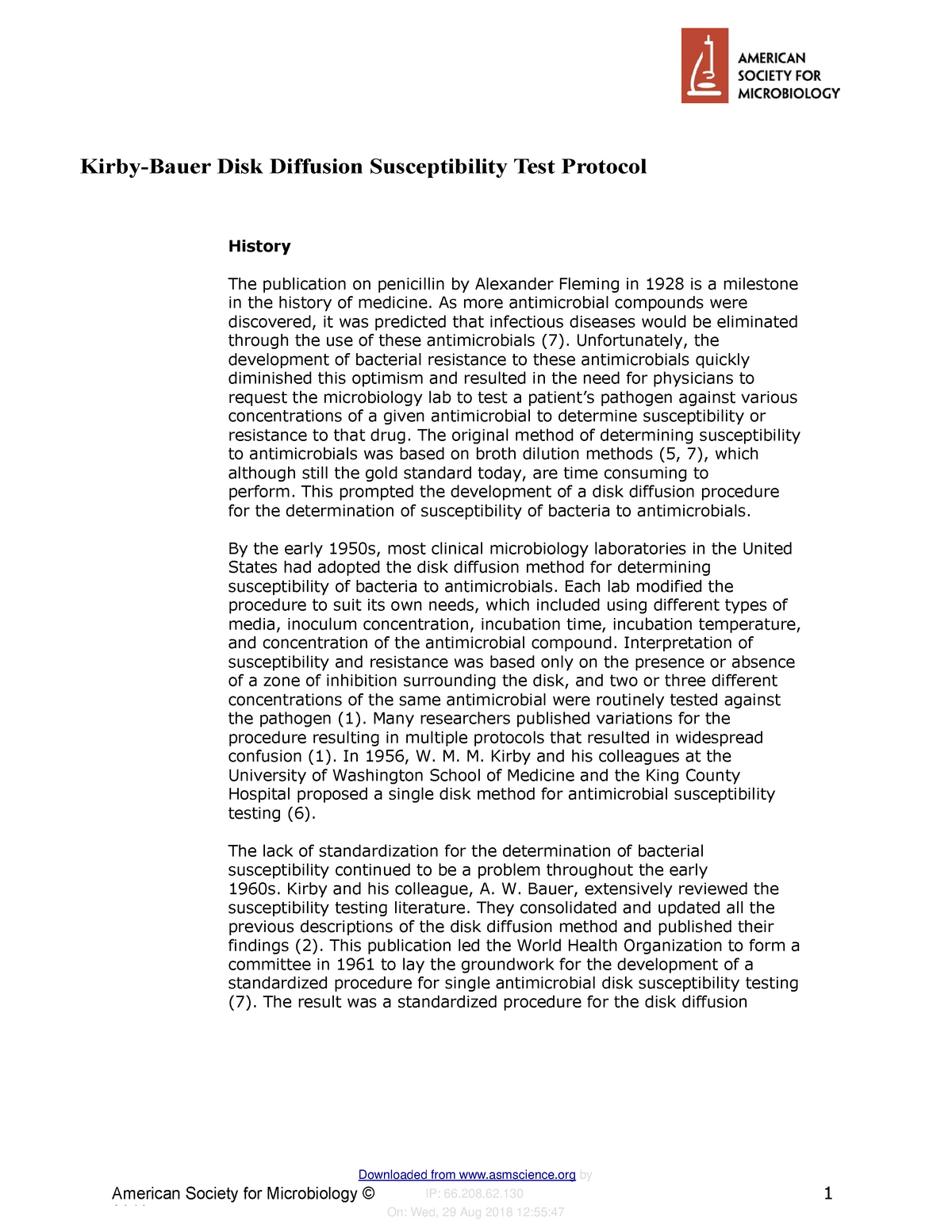 Kirby Bauer Disk Diffusion Susceptibility Test Protocol pdf - Kirby-Bauer  Disk Diffusion - Studocu