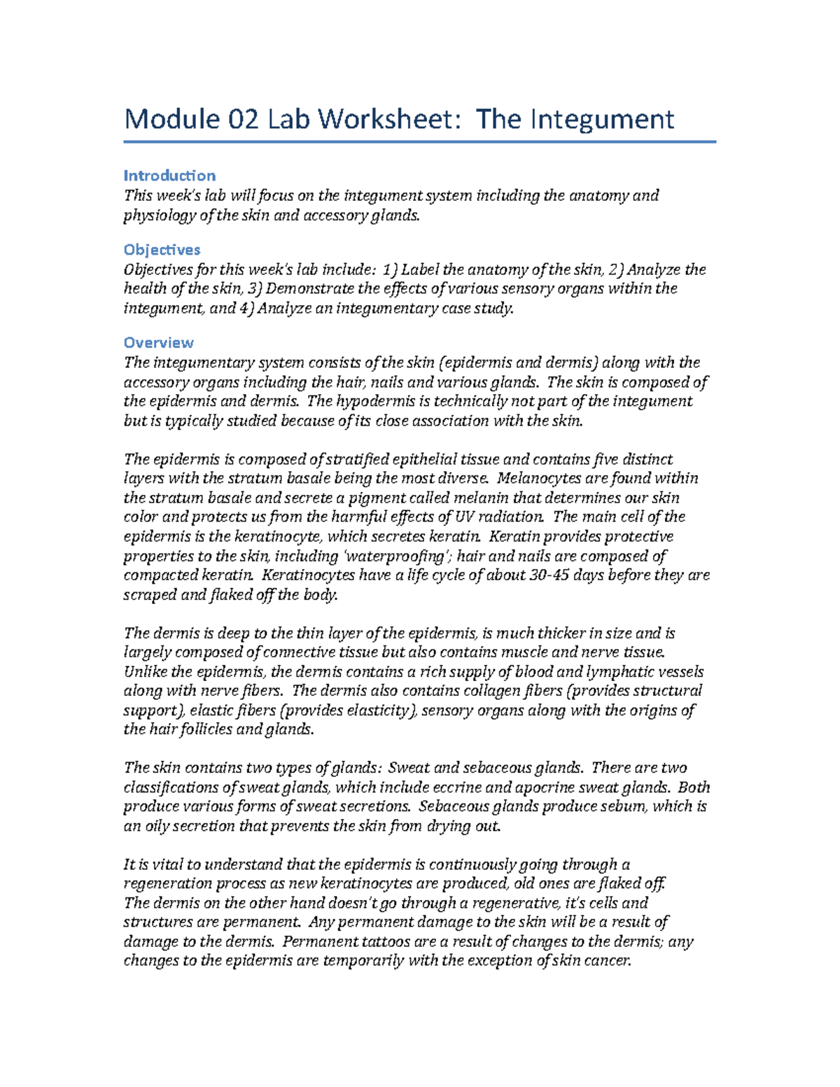 Module 2lab 101418 - lab - Module 02 Lab Worksheet: The Integument ...