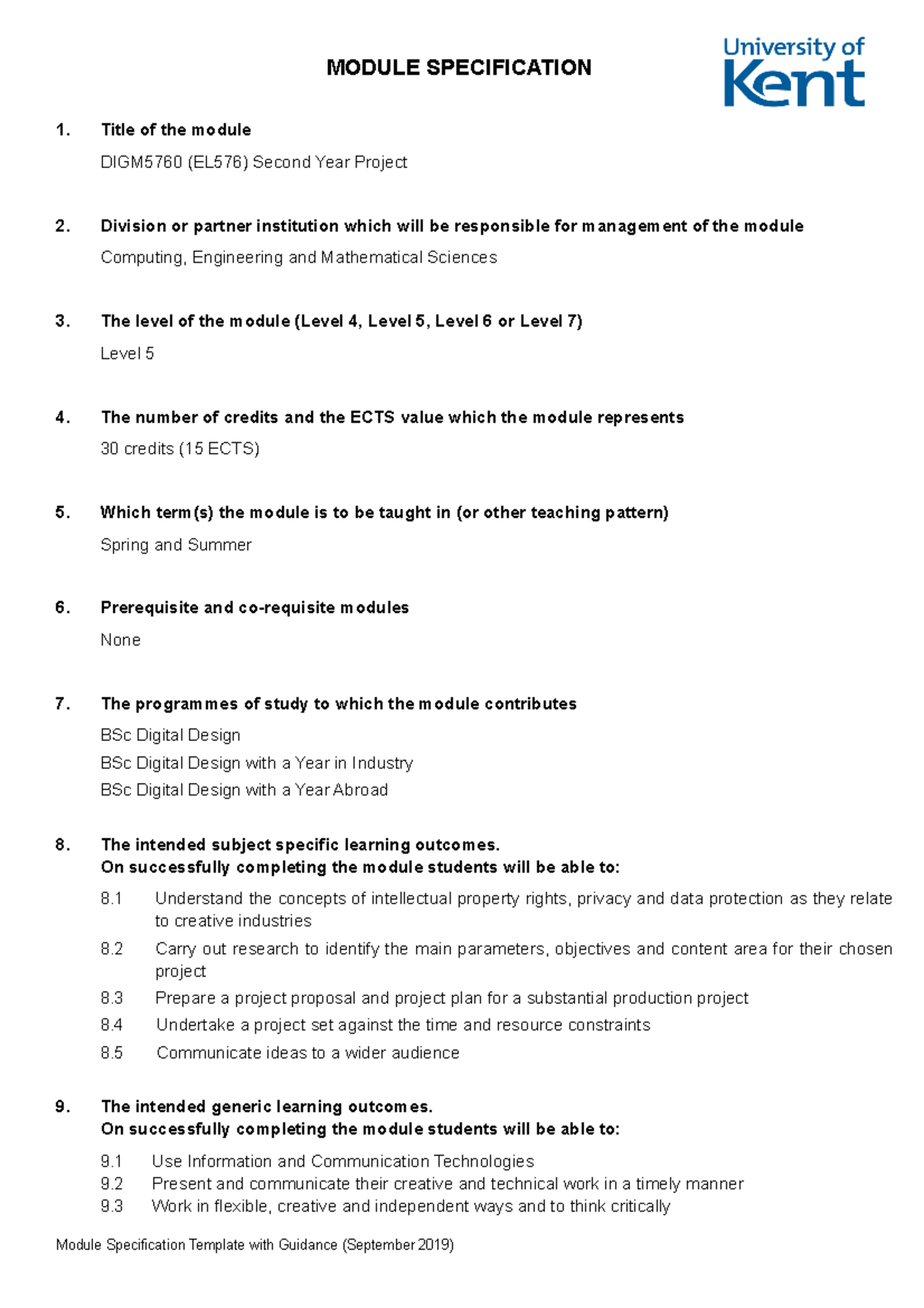 DIGM5760 - MODULE NOTES - MODULE SPECIFICATION Title of the module ...