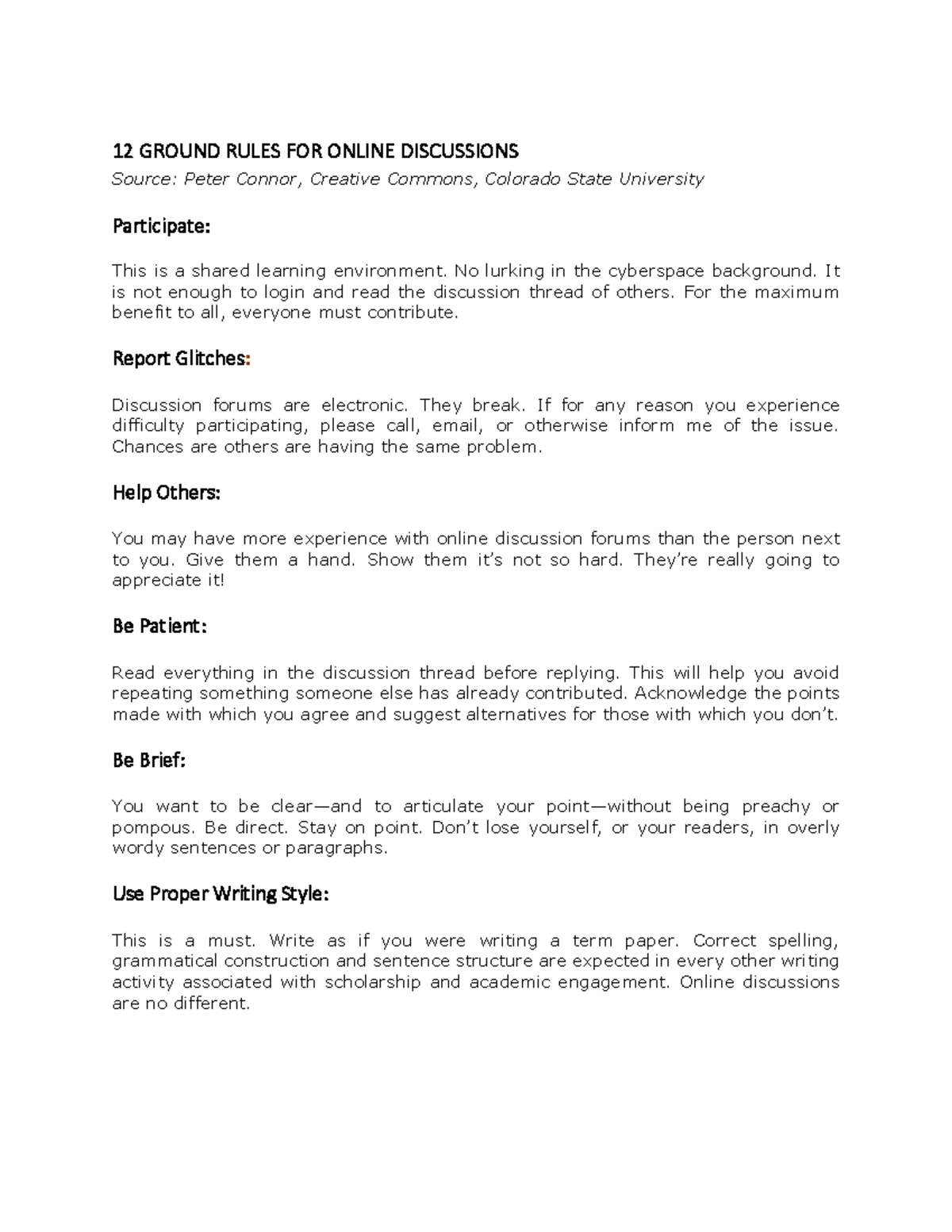 12 Ground Rules for Online Discussions 12 GROUND RULES FOR ONLINE