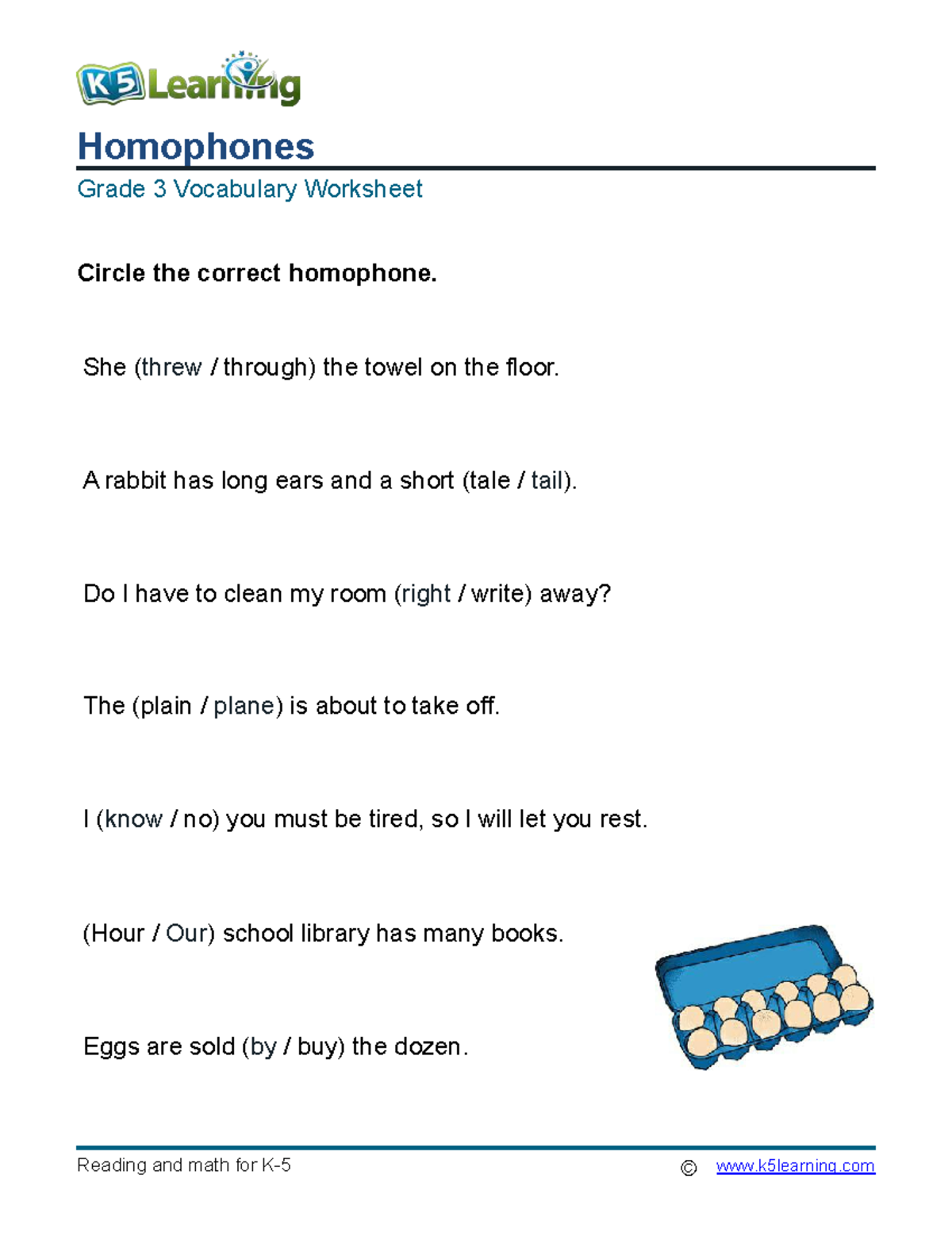 Grade 3 homophones 3 - Homophones Reading and math for K-5 k5learning ...
