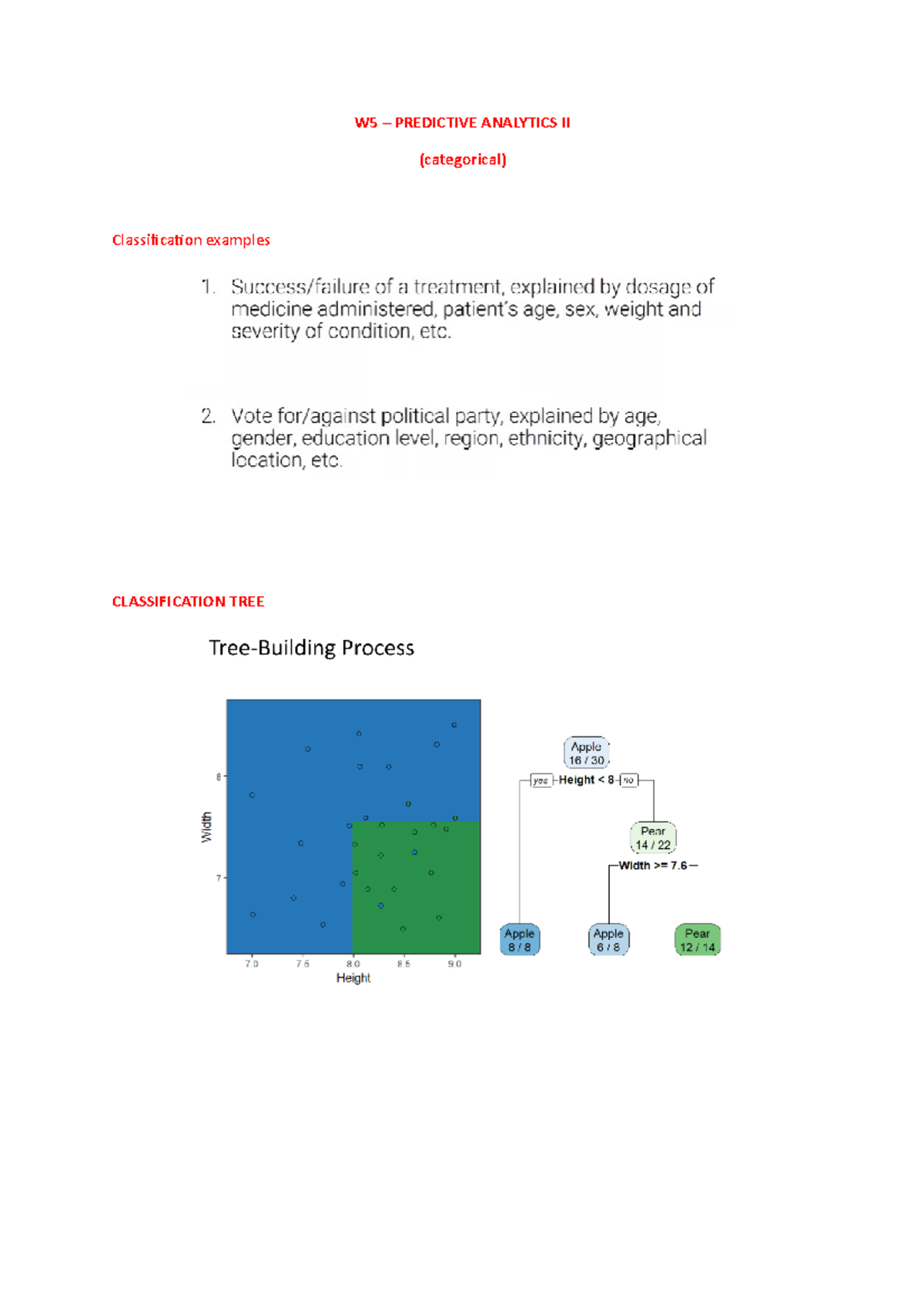 W5 - Lecture Notes - W5 – PREDICTIVE ANALYTICS II (categorical ...