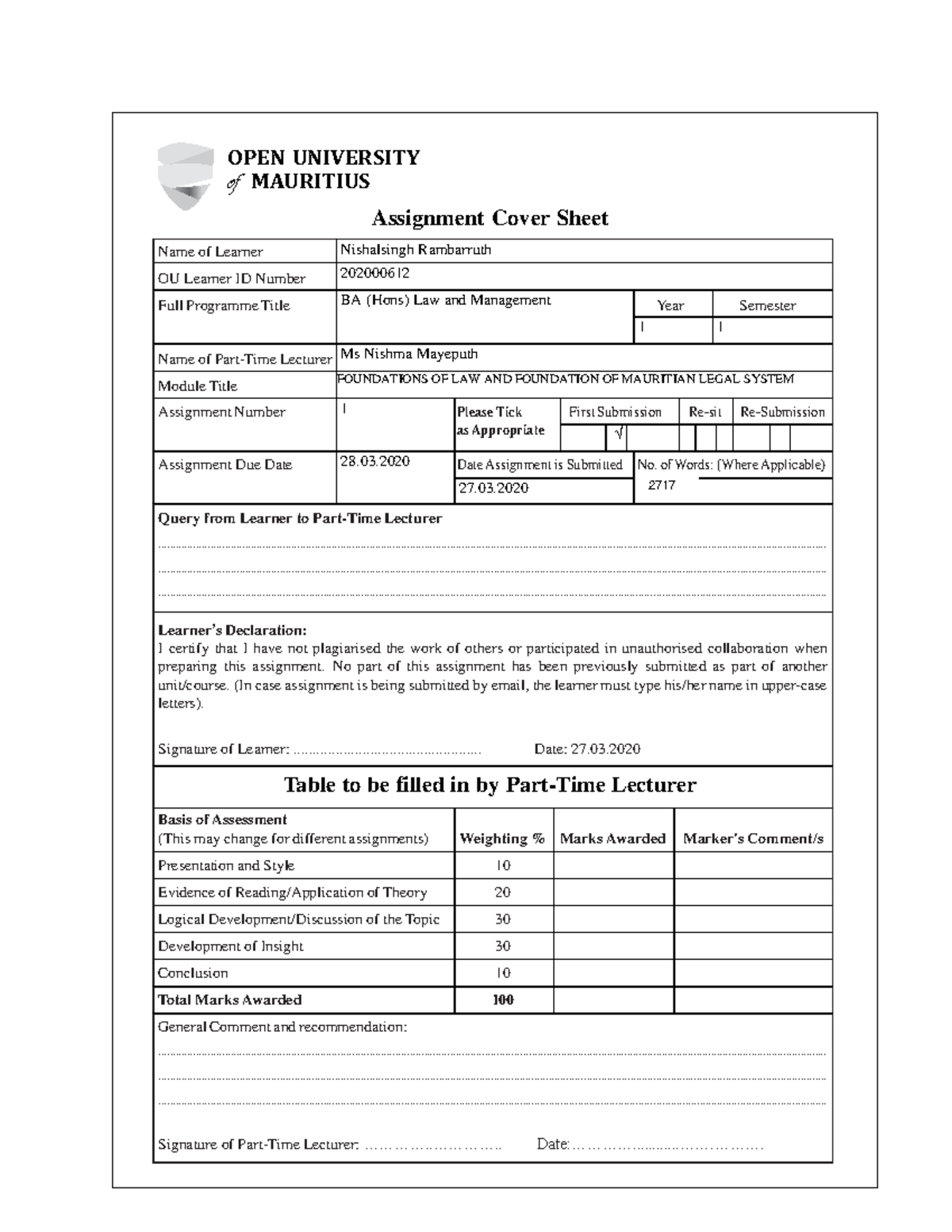 open university assignment form