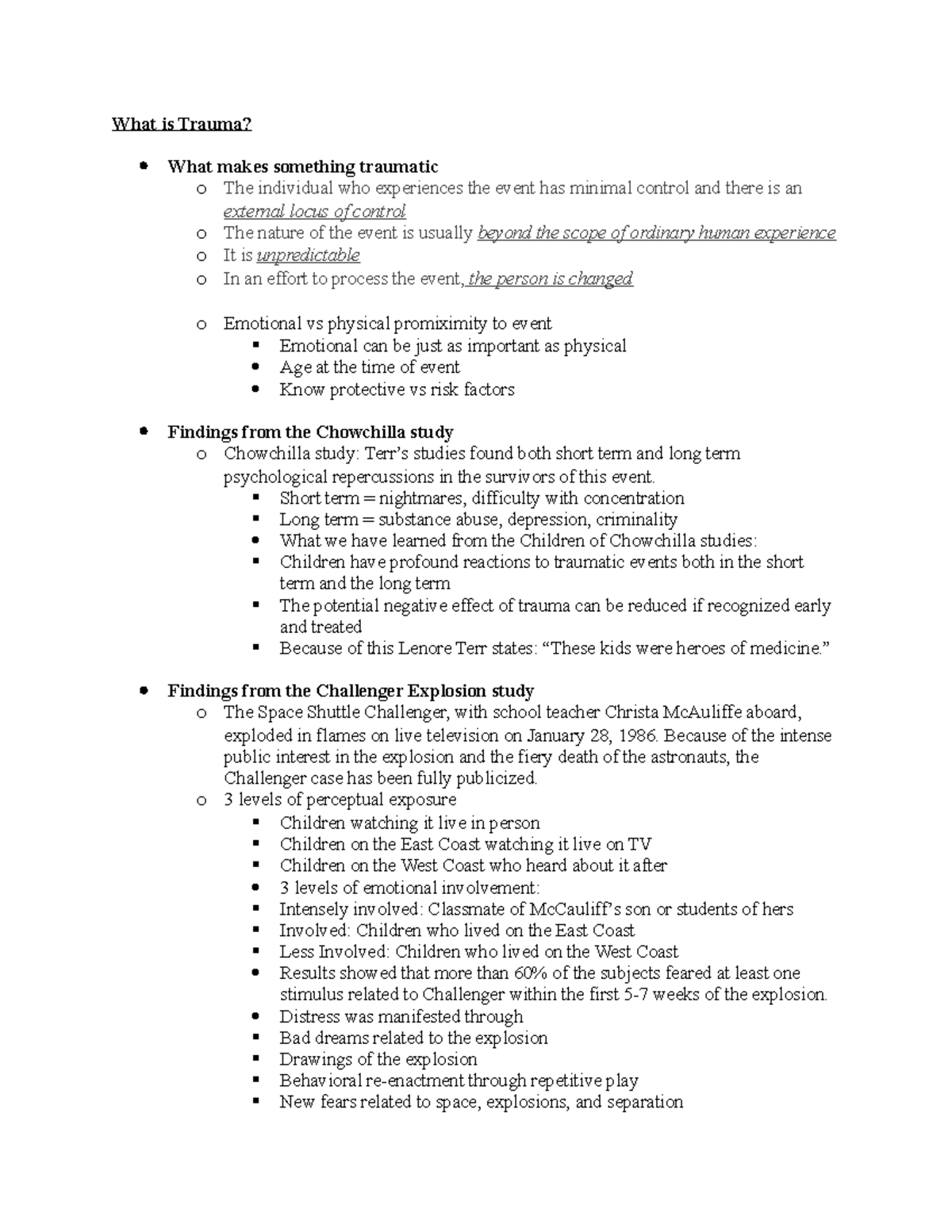 Final Review Sheet - Summary Trauma And Recovery - What is Trauma? What ...