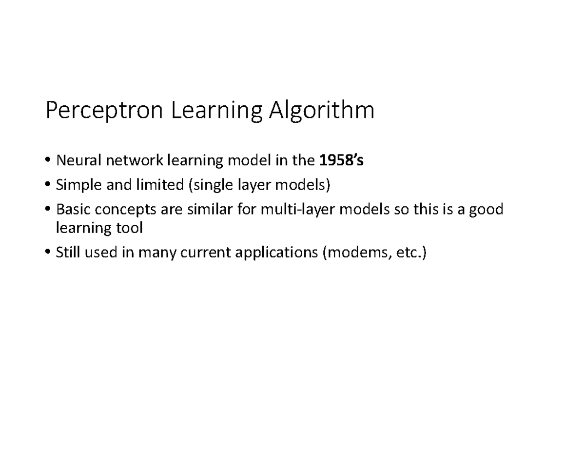 ANN 2 - IAA course - Perceptron Learning Algorithm Neural network ...