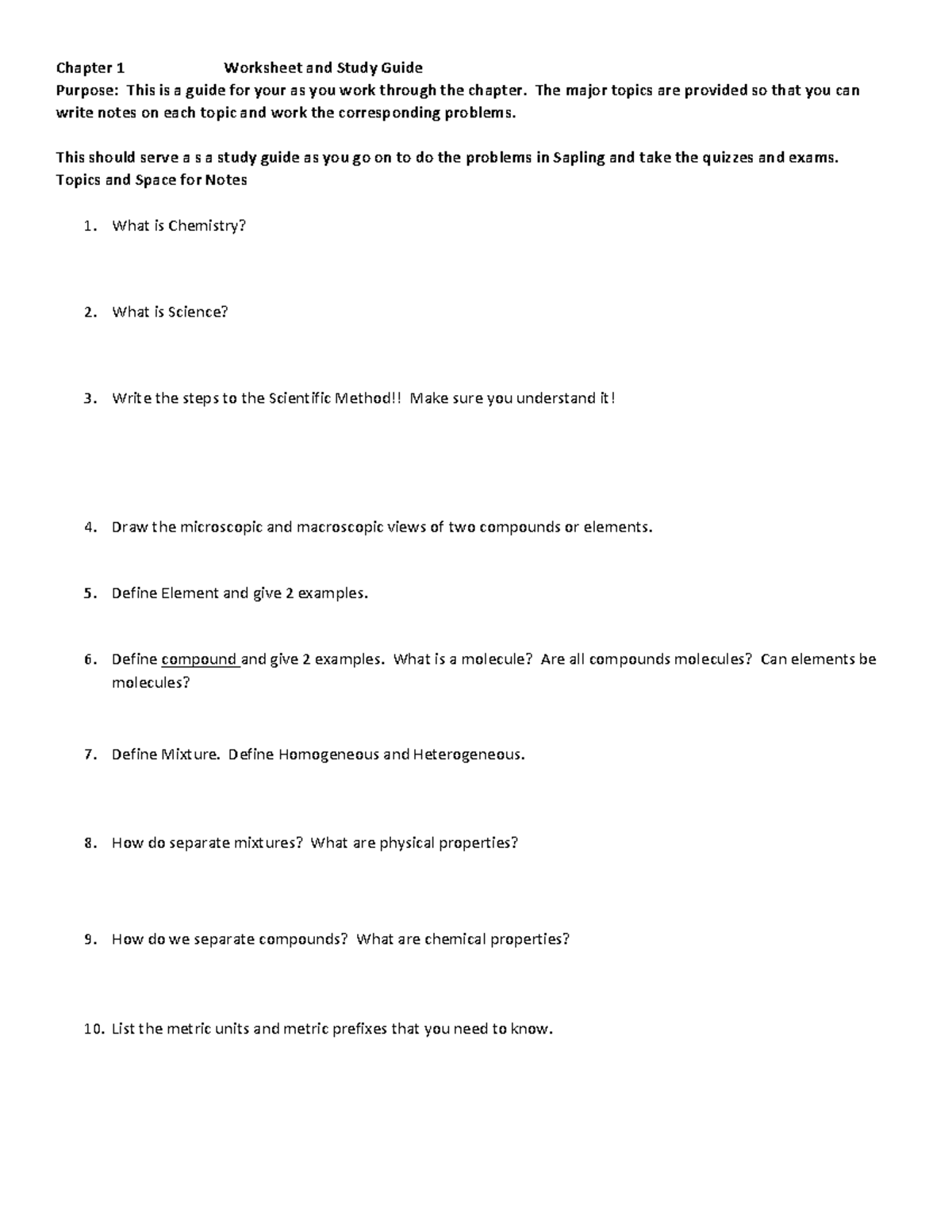 111 sg ch1 - Chapter 1 from General Chem - Chapter 1 Worksheet and ...