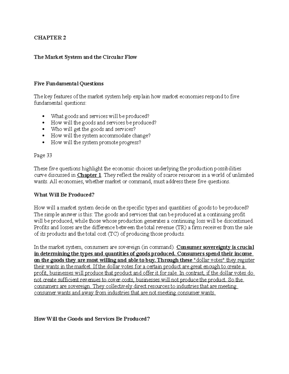 Chapter 2 Macro - CHAPTER 2 The Market System and the Circular Flow ...