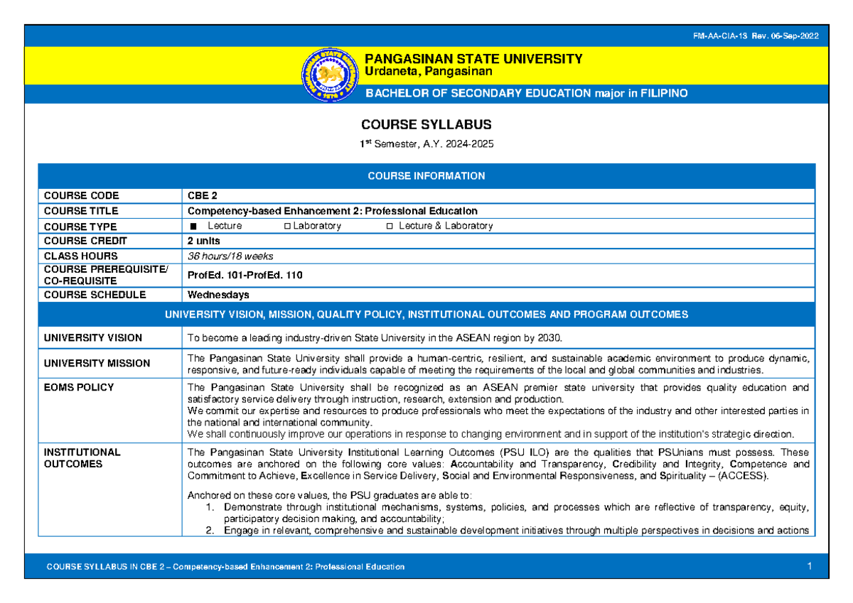 Personal CBE2 Course-Syllabus BSEd-Filipino-24-25-updated-1 - COURSE ...