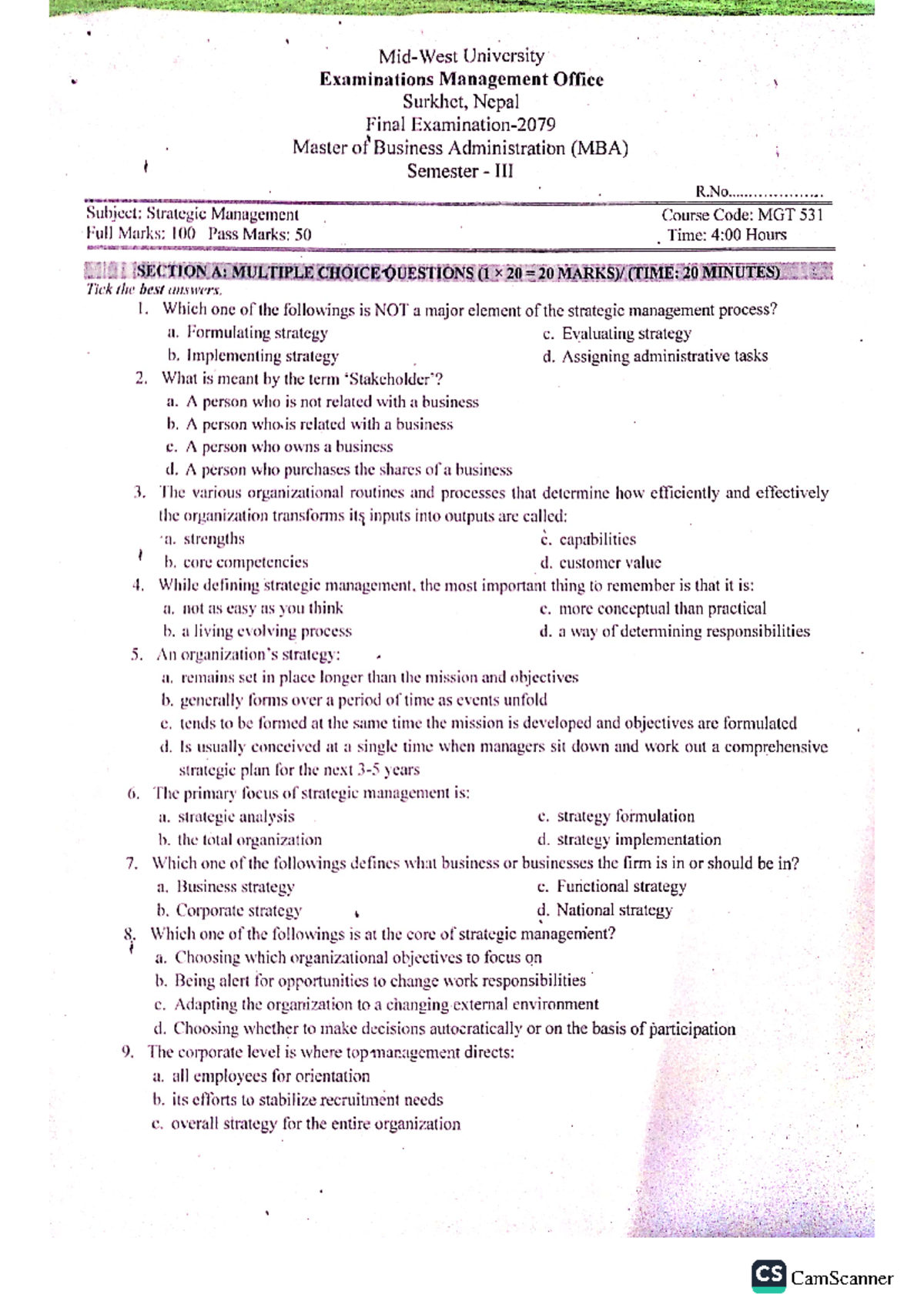 III-MBA Final EXAM 2079 - operation banking operation - Studocu