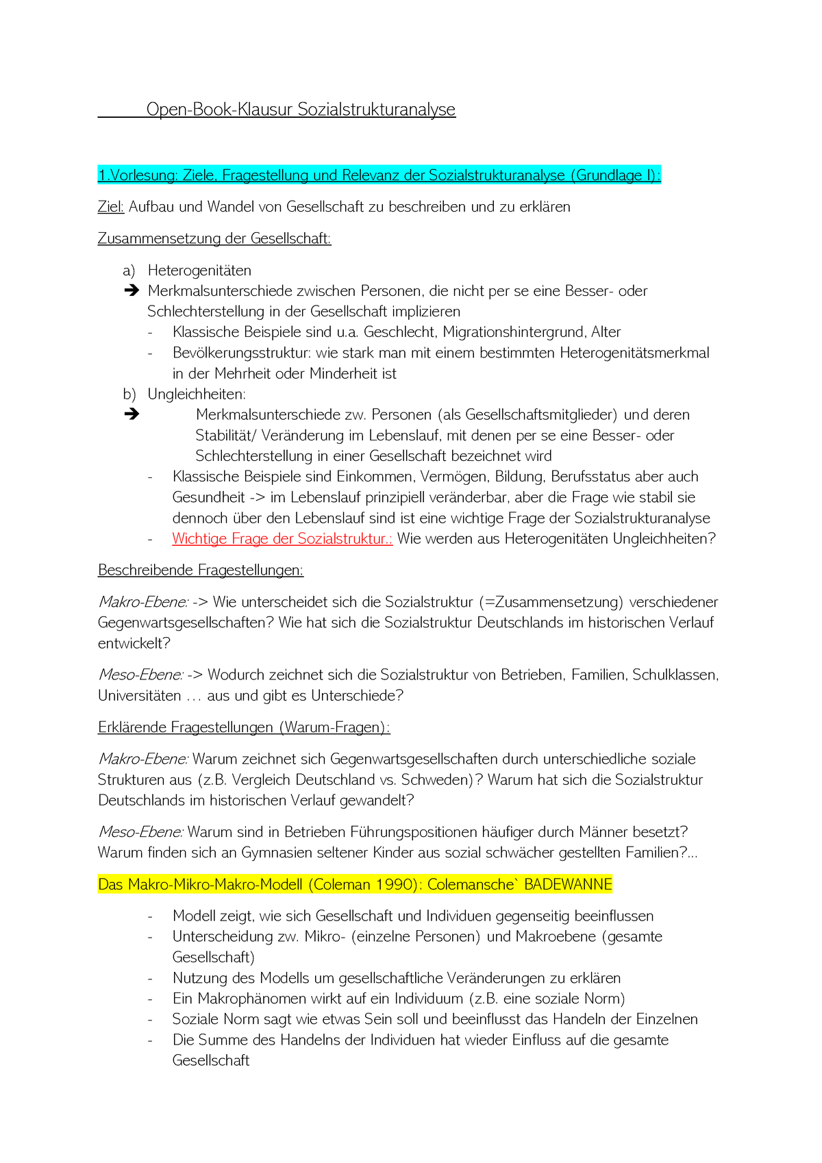 Open-Book-Notizen Für Klausur - Open-Book-Klausur Sozialstrukturanalyse ...