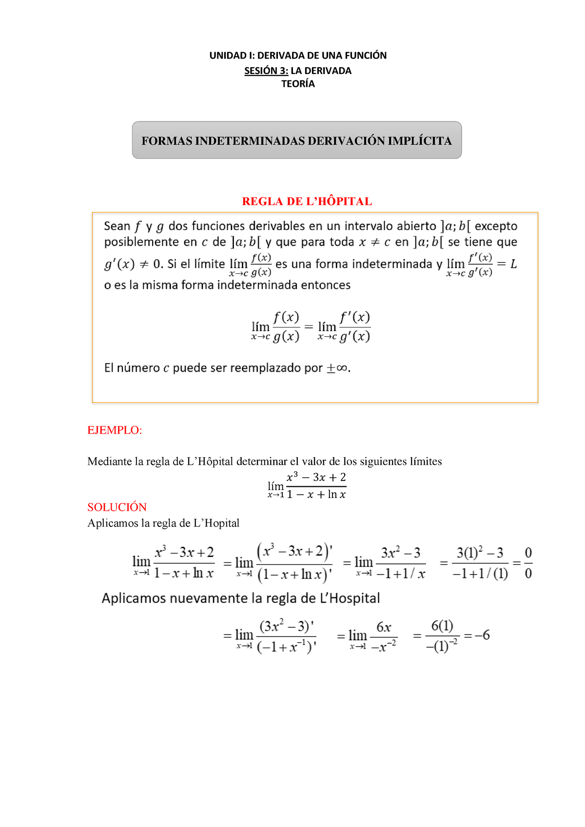 S1 HT Derivada Teoría - UNIDAD I: DERIVADA DE UNA FUNCI”N SESI”N 3: LA ...