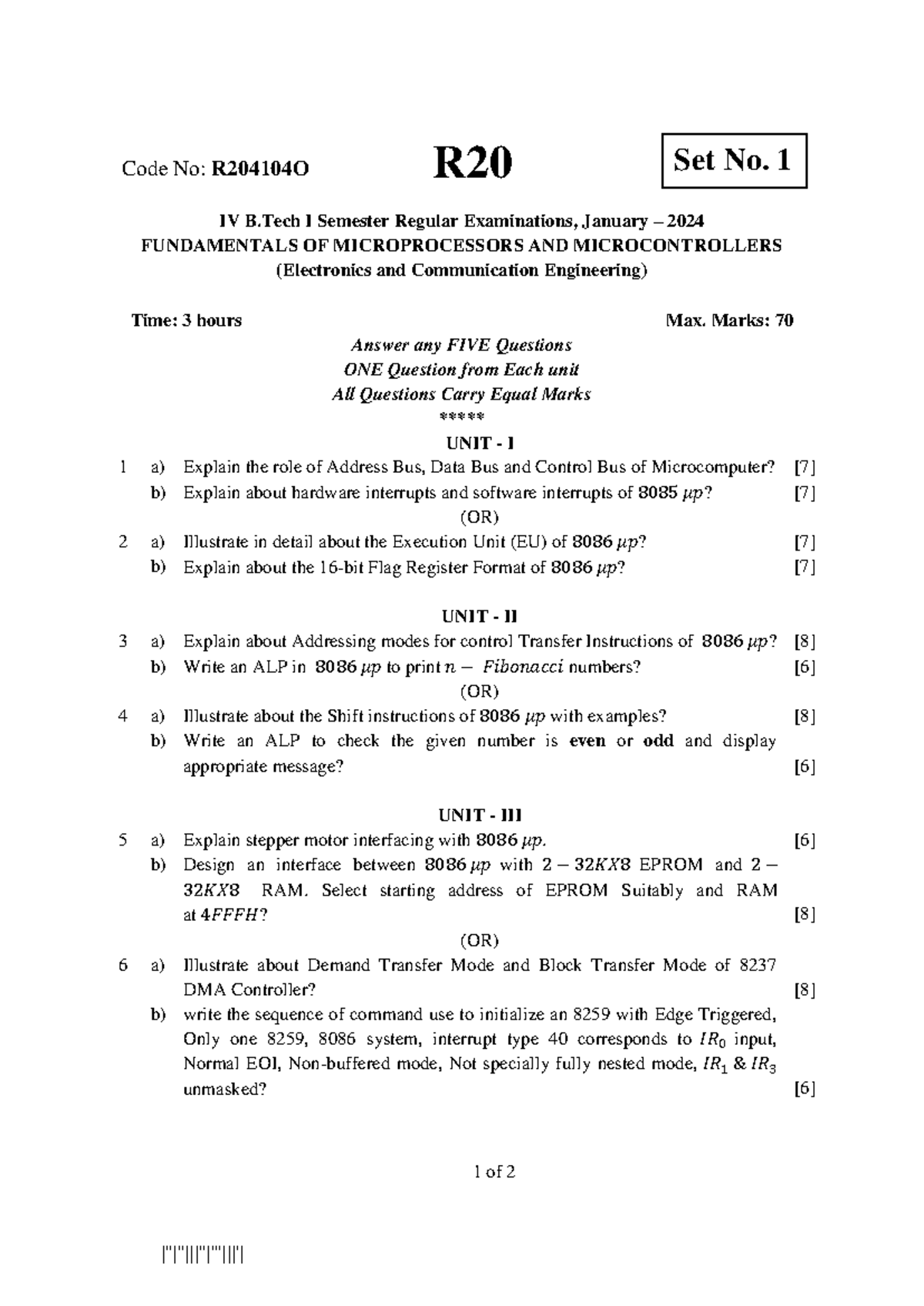 Fundamentals OF Microprocessors AND Microcontrollers JAN 2024 - IV B I ...