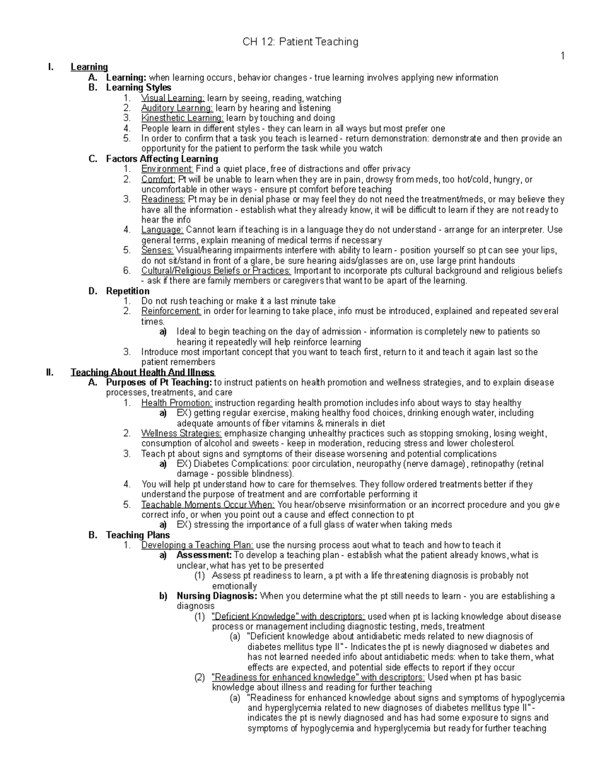 CH 12 - Fundamentals of Nursing Care: Patient Teaching - CH 12: Patient ...