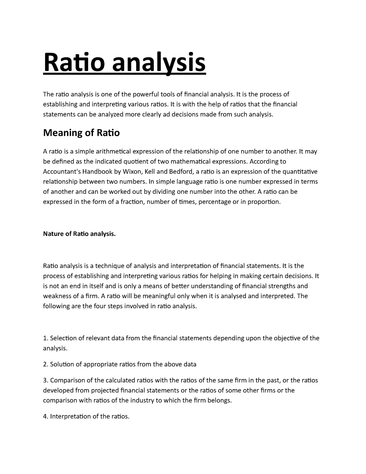 ratio analysis essay questions