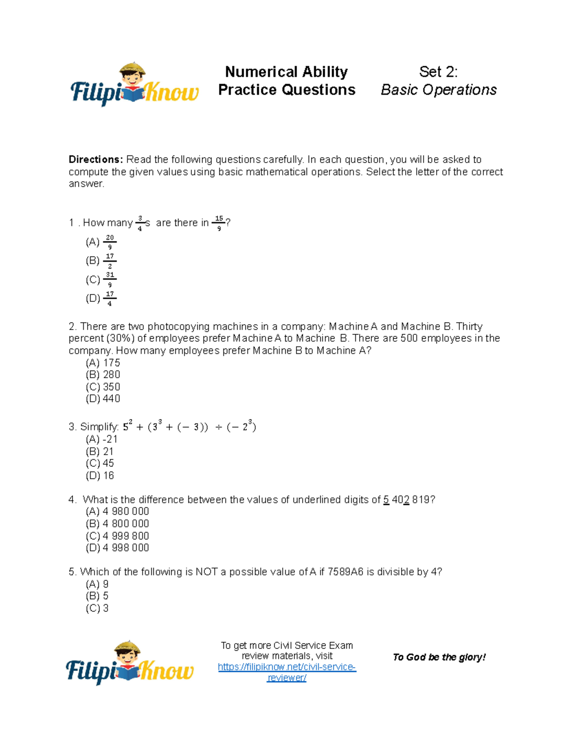 2 NumericalAbilityPracticeQuestionsSet2 (1) Practice Questions