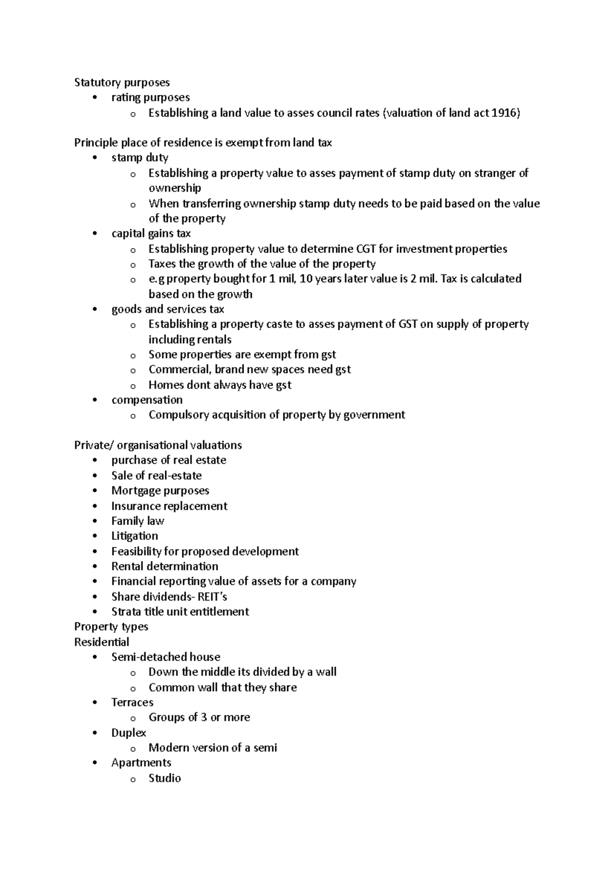 Full valuation notes - Statutory purposes rating purposes o ...