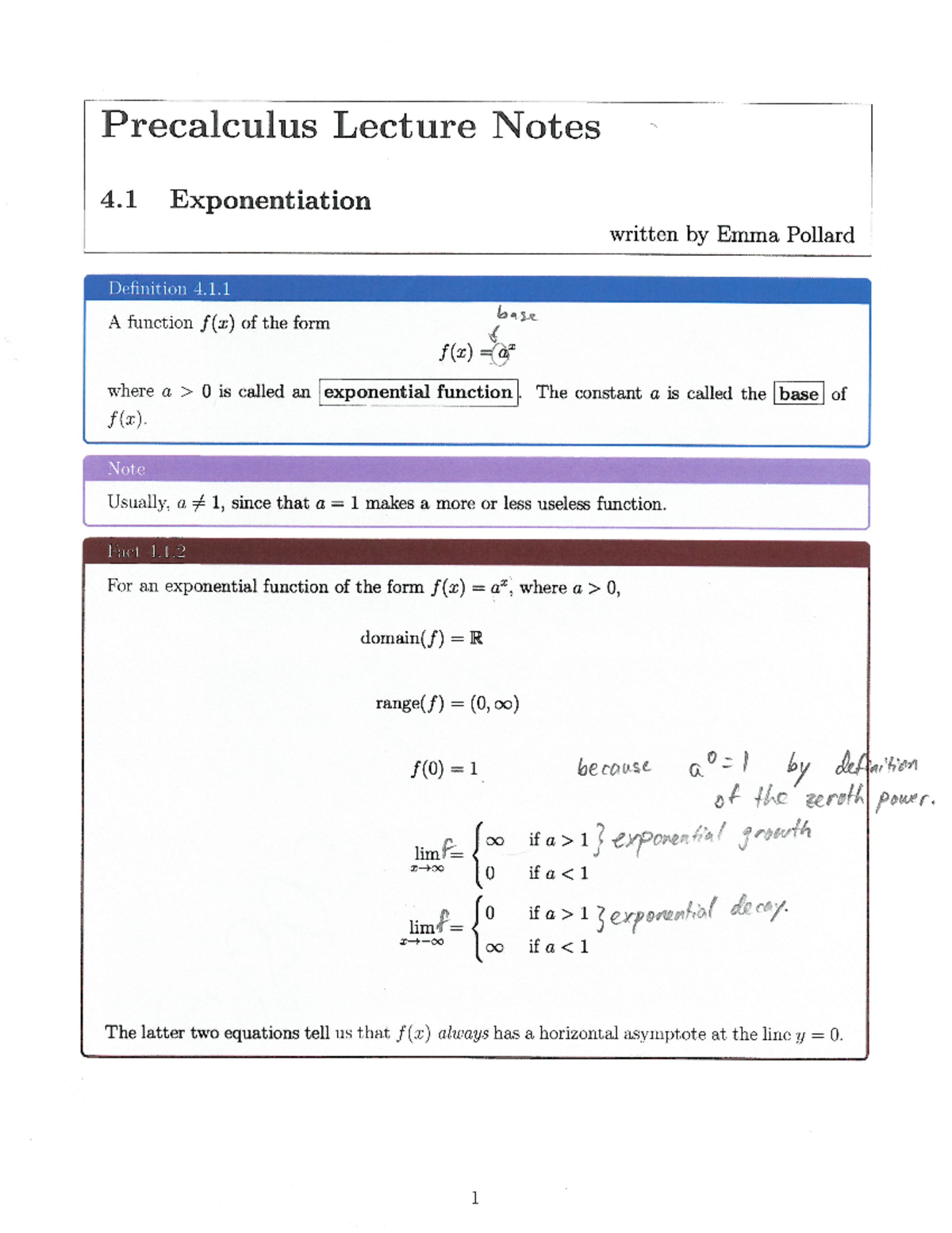 Precalculus Chapter 4.1 - Precalculus Lecture Notes 4 Exponentiation ...