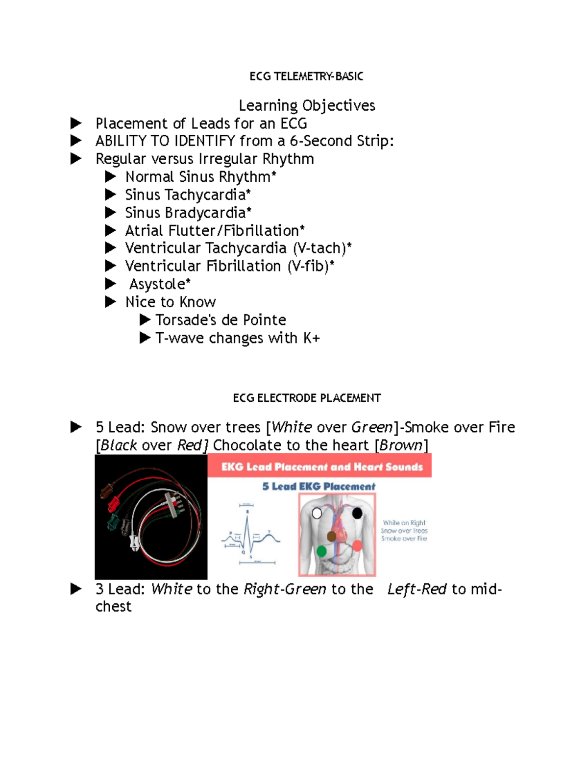 ECG Telemetry - Notes - ECG TELEMETRY-BASIC Learning Objectives ...