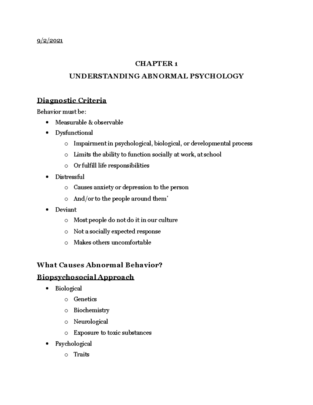 Abnormal Psychology (PSY 250 030) Notes 7.54.53 PM - 9/2/ CHAPTER 1 ...