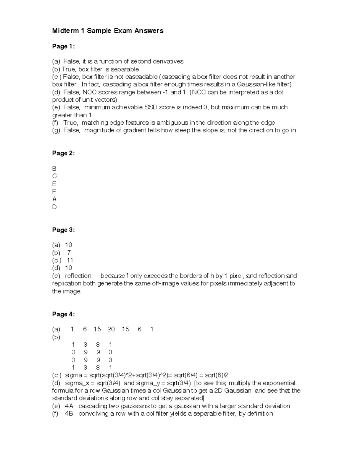 Midterm 1Sample Exam Answers - Midterm 1 Sample Exam Answers Page 1: (a ...