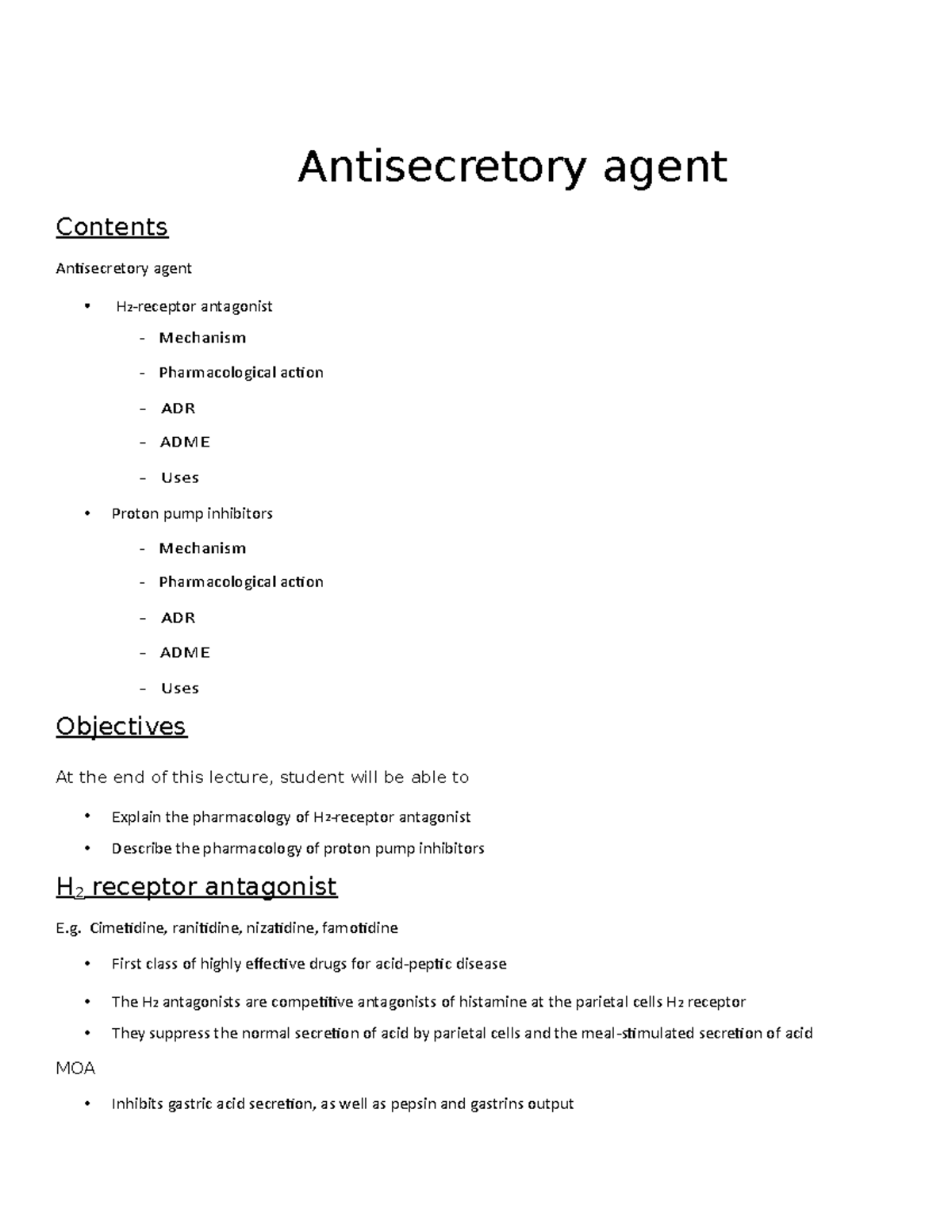 Chapter 18 Antisecretery H2 Blockers Antisecretory agent Contents Antisecretory agent H 2
