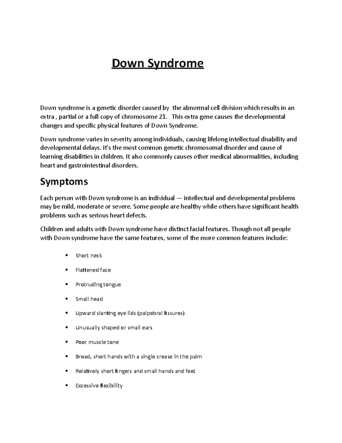 Down Syndrome lctr not 22222 - Down Syndrome Down syndrome is a genetic ...