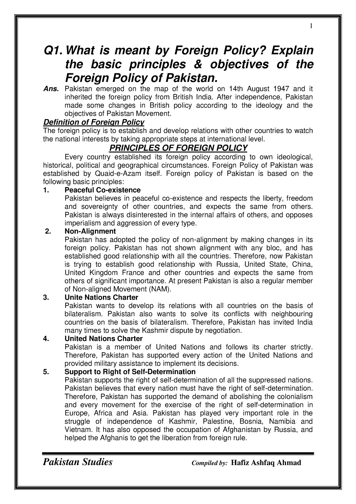 foreign policy of pakistan and challenges assignment