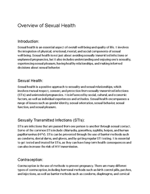 Personal and Community Health HLE 1150 Lecture 10 Overview of