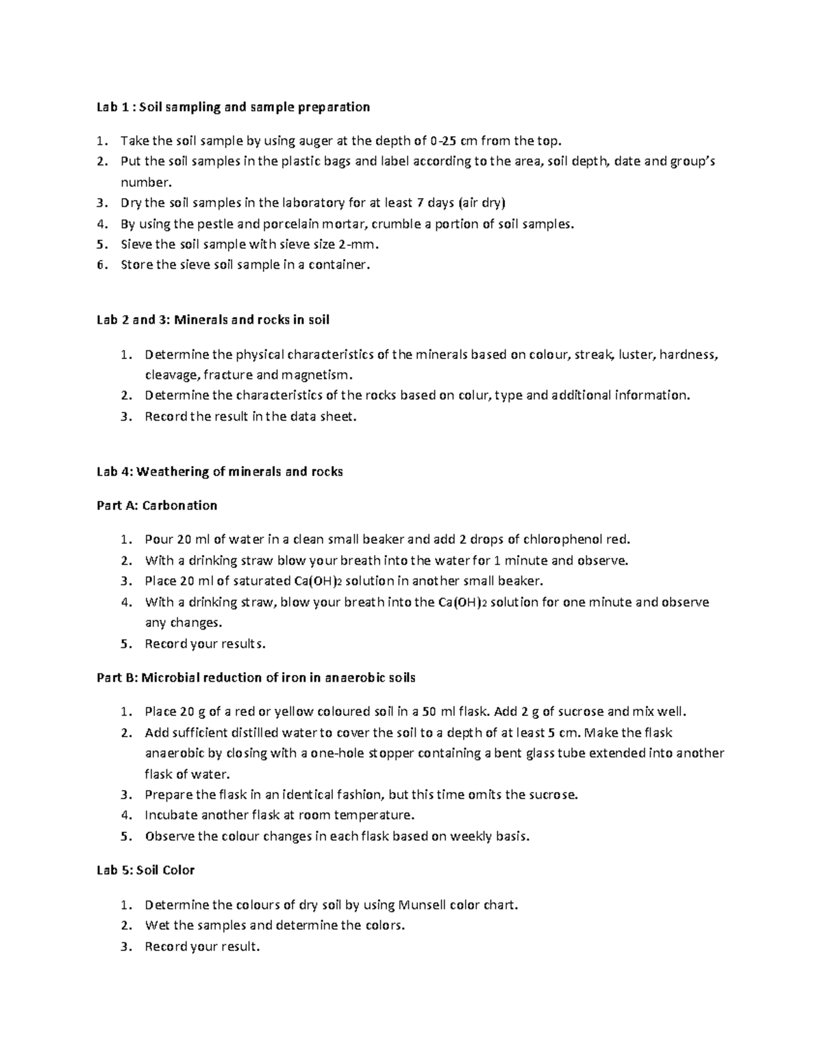 Agr231 manual lecture notes Lab 1 Soil sampling and sample