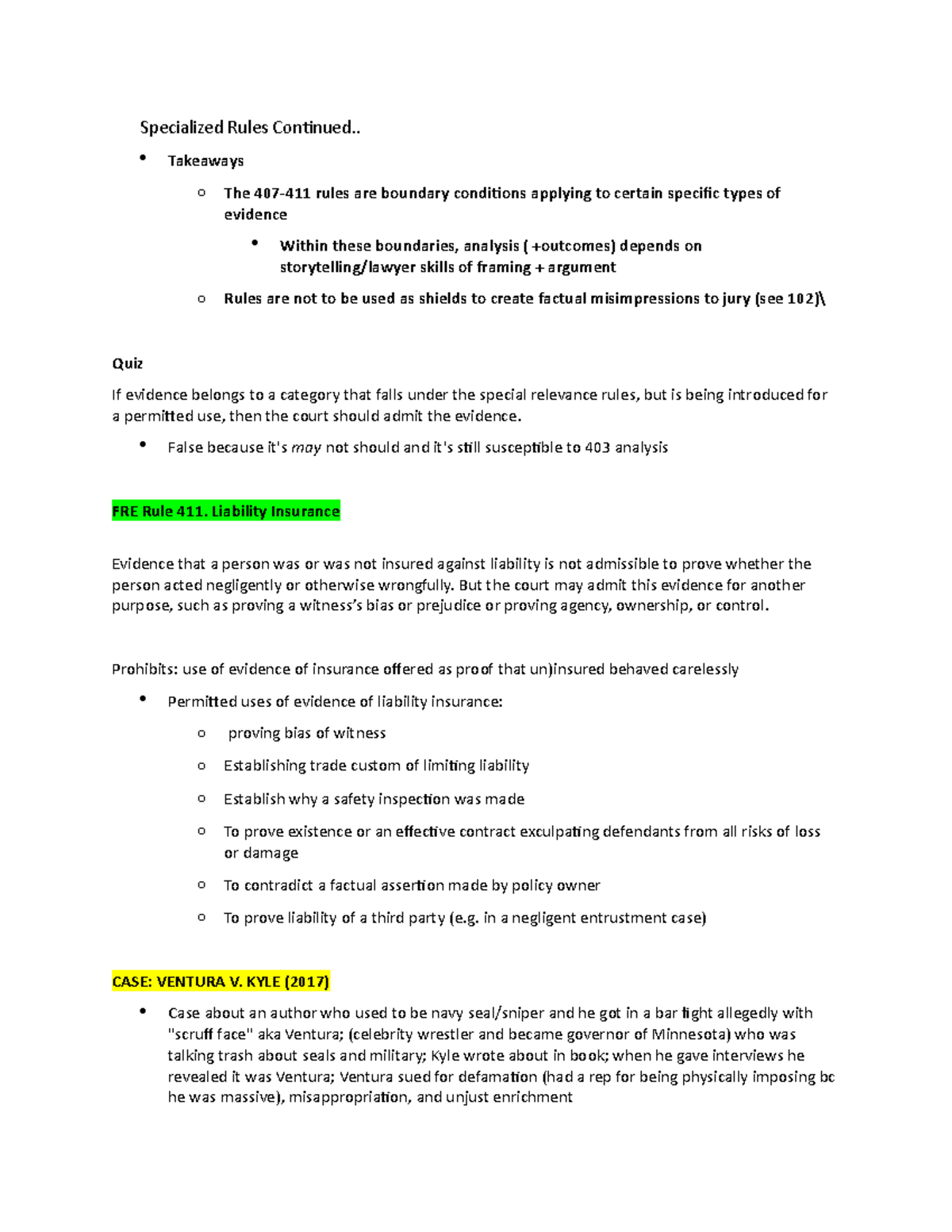 Specialized Rules Continued - . Takeaways o The 407-411 rules are ...