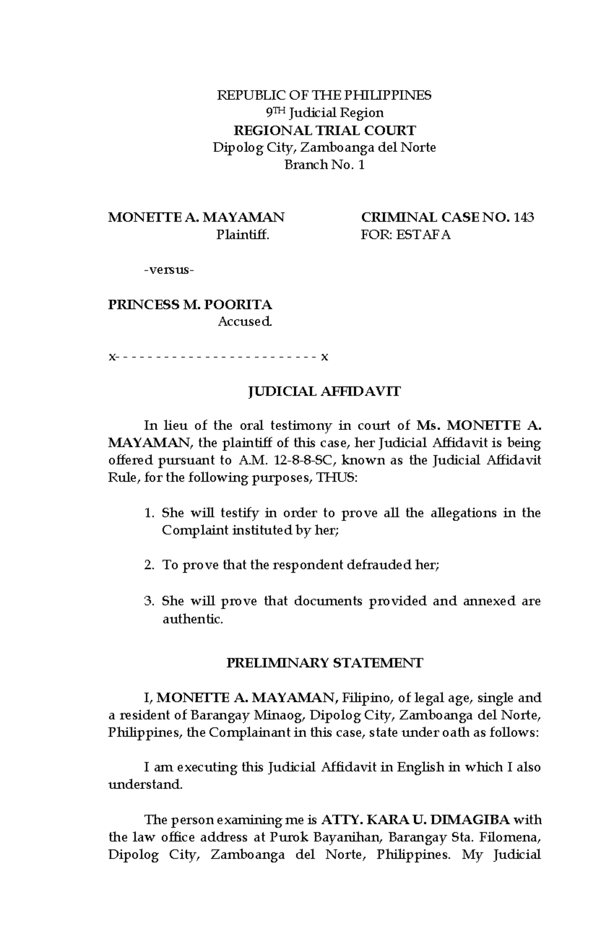 Legal Writing - Sample Forms - REPUBLIC OF THE PHILIPPINES 9 TH ...