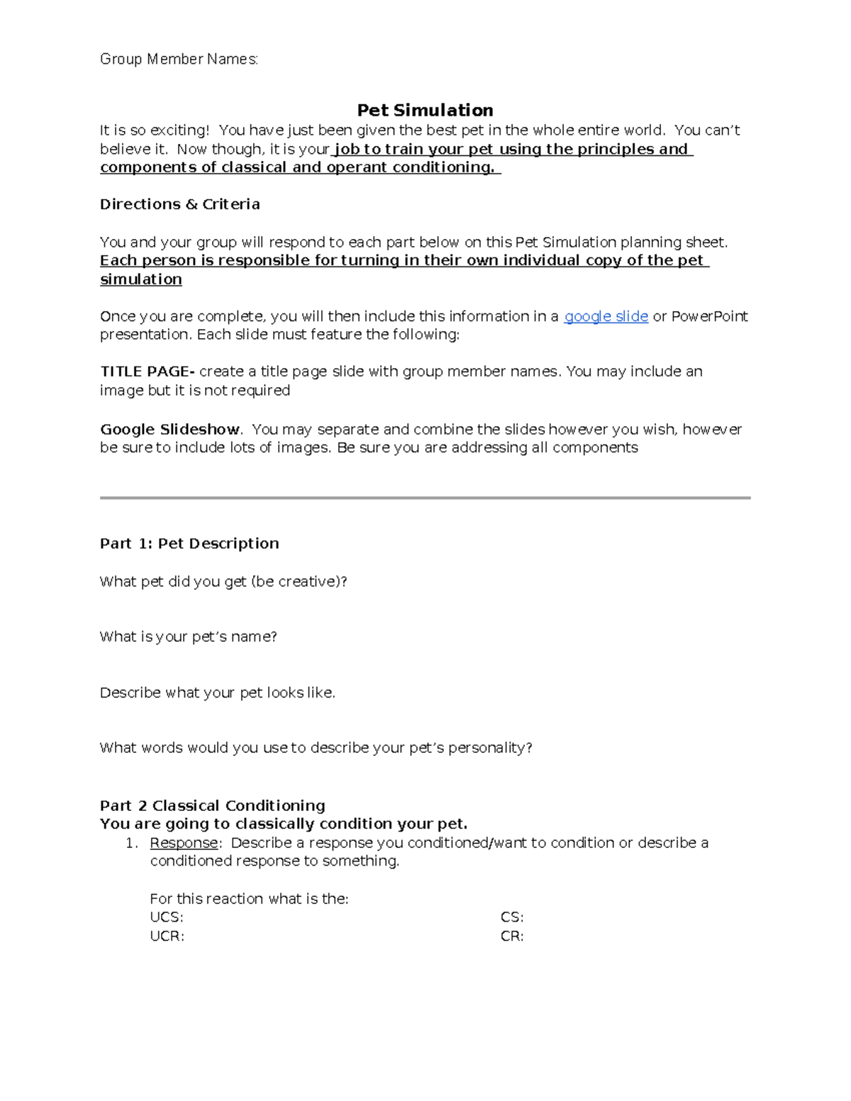 2022 Pet Simulation - Filled out assignment 2022 - Group Member Names ...