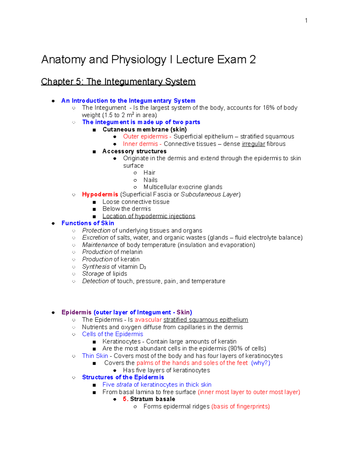 Anatomy And Physiology Exam 2 - Anatomy And Physiology I Lecture Exam 2 ...