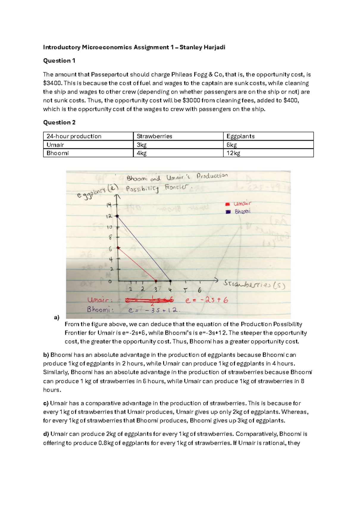 Introductory Microeconomics Asssignment 1 - This is because the cost of ...