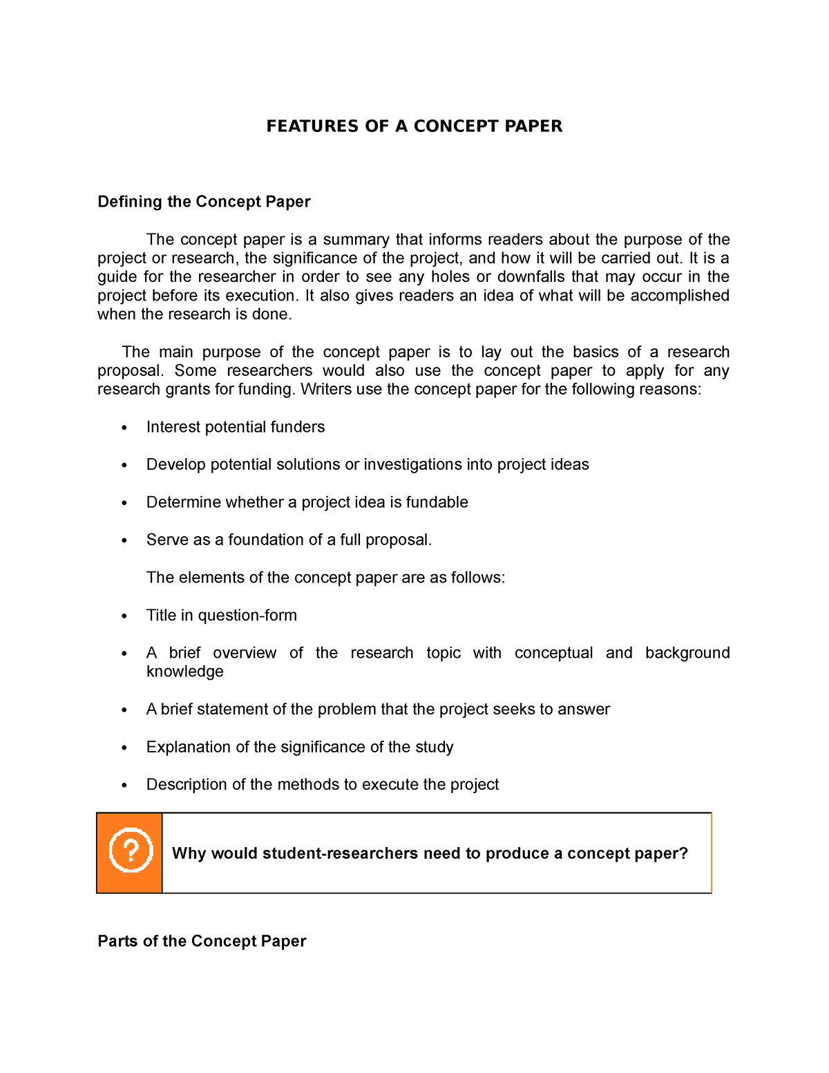 concept paper for project vs concept paper for academic research