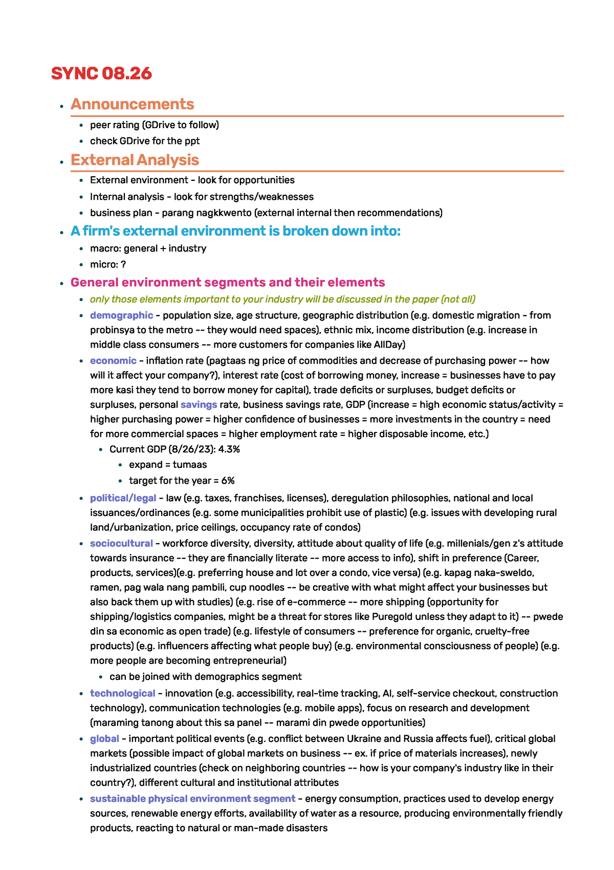 Strama - SYNC 08 - Synchronous Class Notes - SYNC 08. Announcements ...