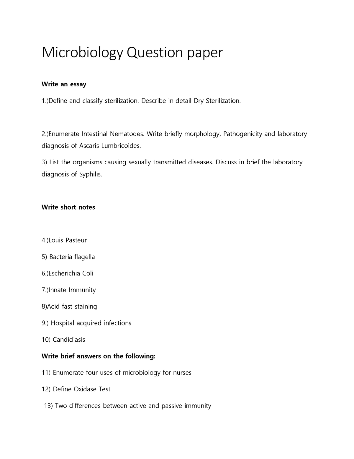 microbiology essay questions and answers pdf